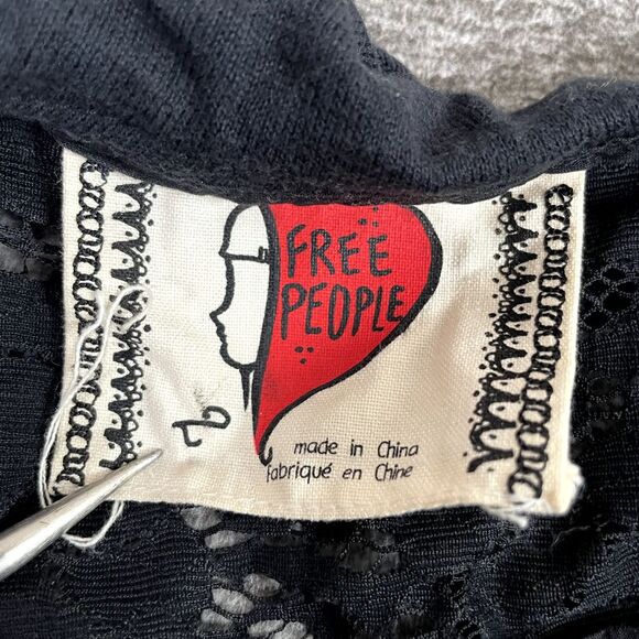 Free People Cardigan Sweater Womens Size 2 Black Lace Sheer Ruched EUC - Picture 2 of 6